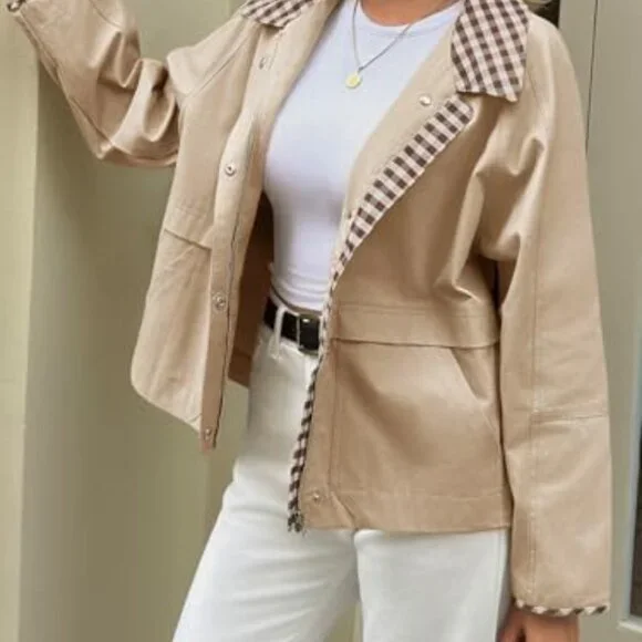Cropped Barn Jacket Lightweight Zip Up Casual Vintage Style Fall Outerwear
